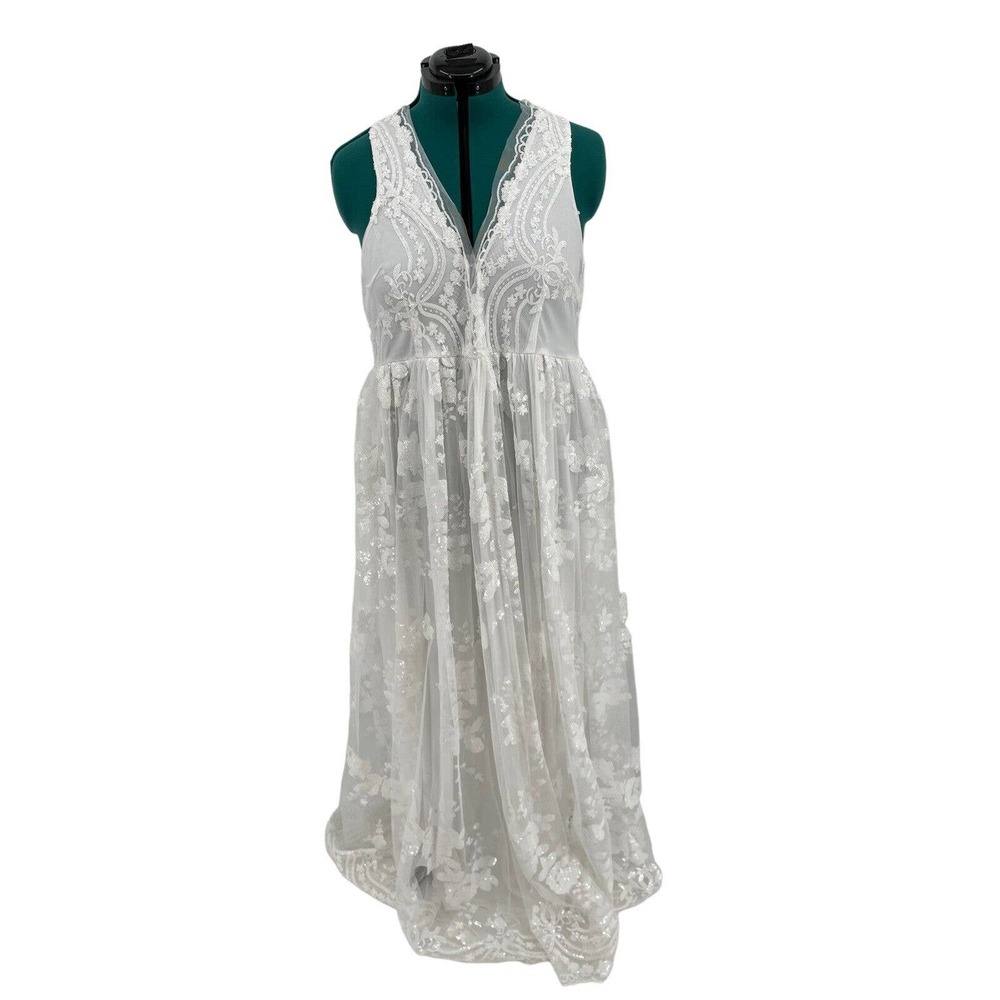 NWT Southern Fried Chics Wedding Dress Floral Sequins Sleeveless White Size XXL